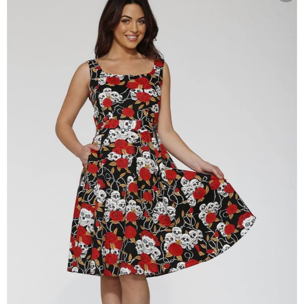 Skulls & Roses Print Vintage Inspired Dress NWT
